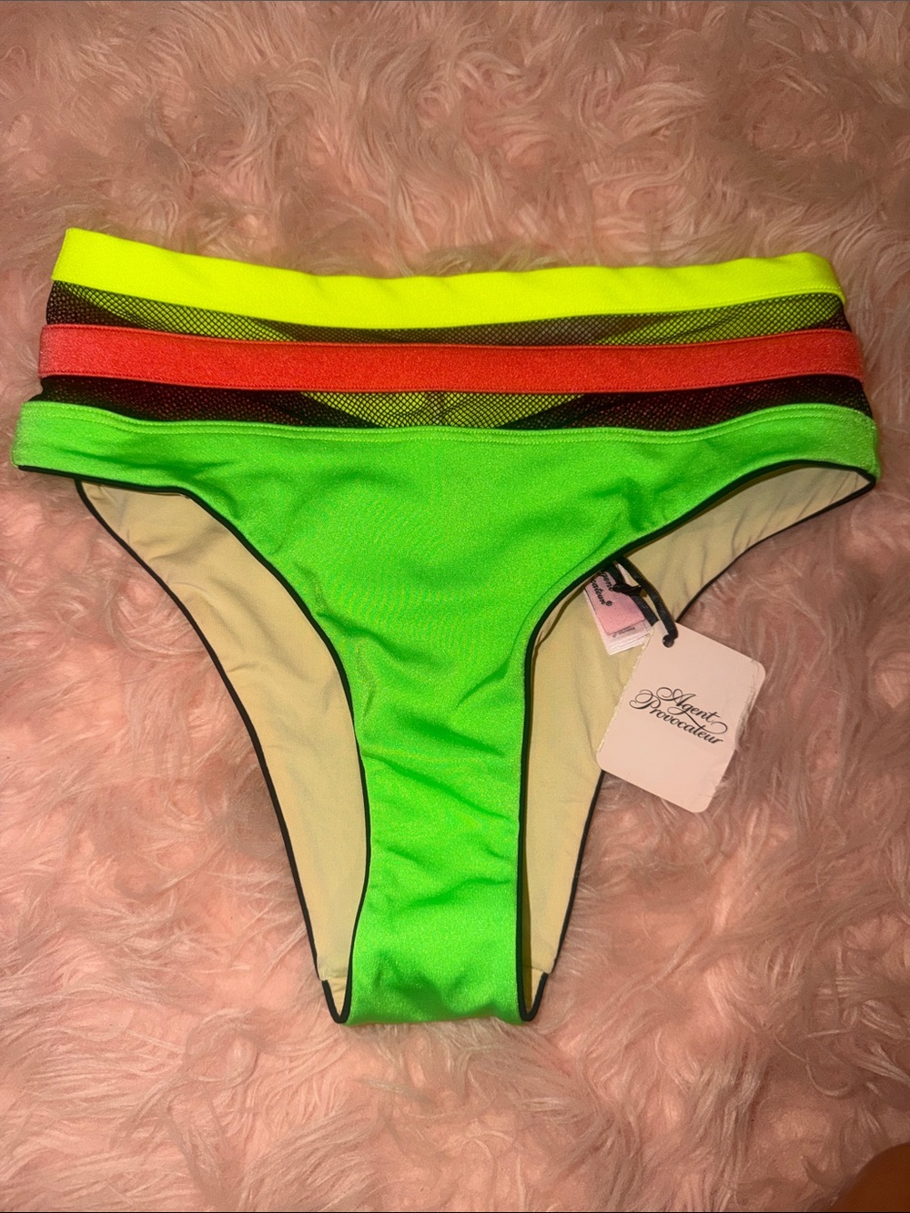 Agent Provocateur Neon Green Bikini Bottom with Multi-Color Waistband